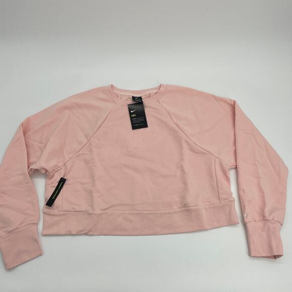 New NIKE Women's Sweatshirt Size 2X Cropped Dri-Fit Soft Pink Logo Pullover - Picture 2 of 6